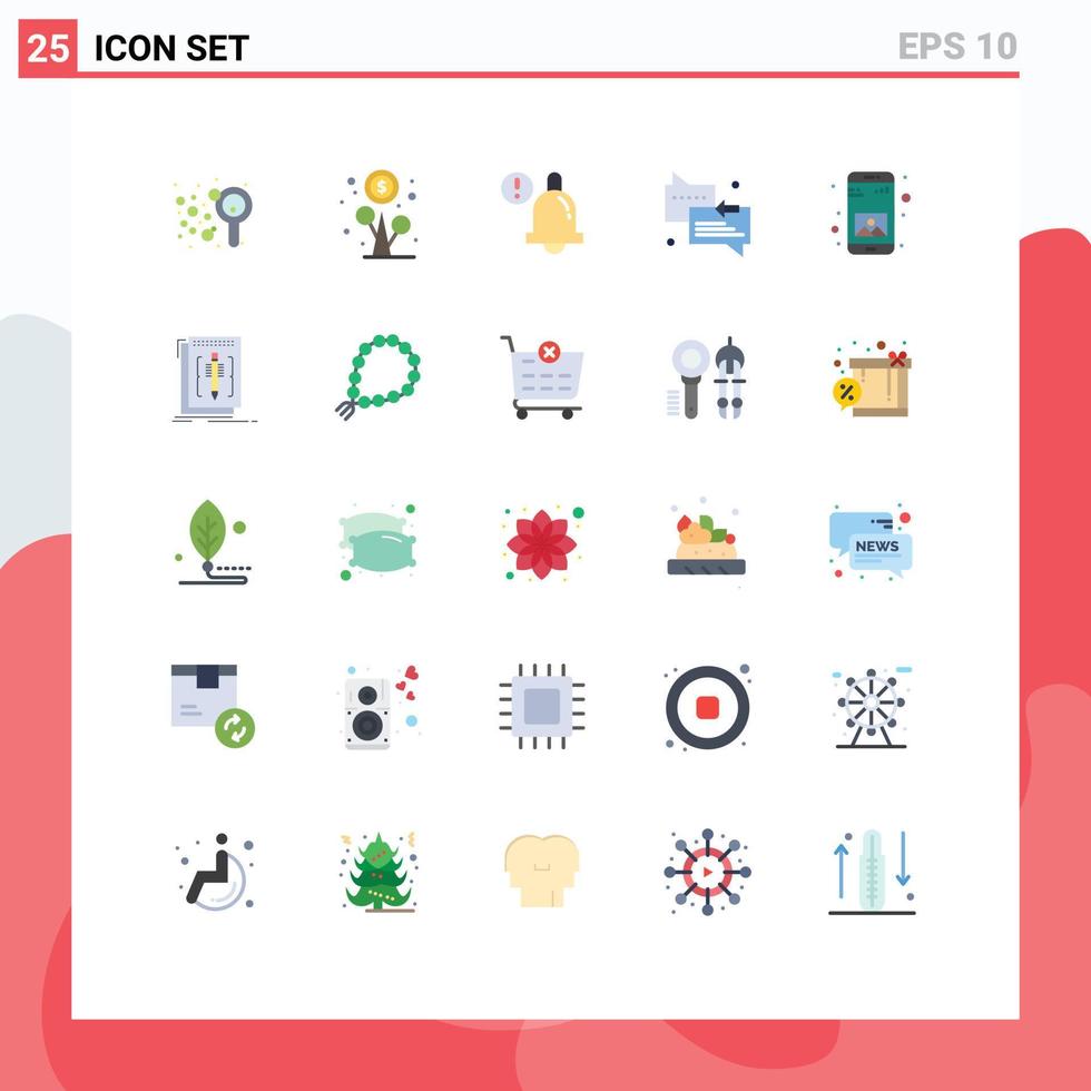 Group of 25 Modern Flat Colors Set for gallery app alarm arrow messages Editable Vector Design Elements