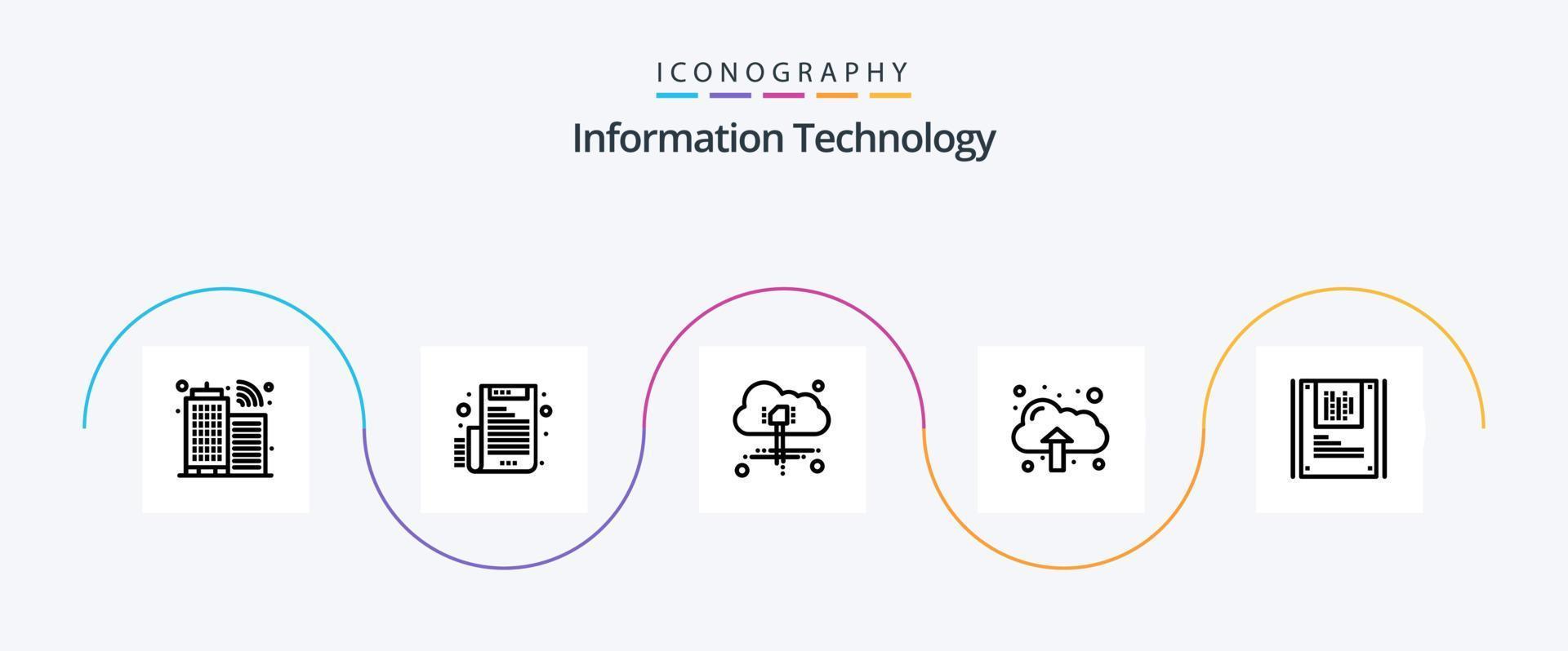 Information Technology Line 5 Icon Pack Including . data. computing. cryptography. upload vector