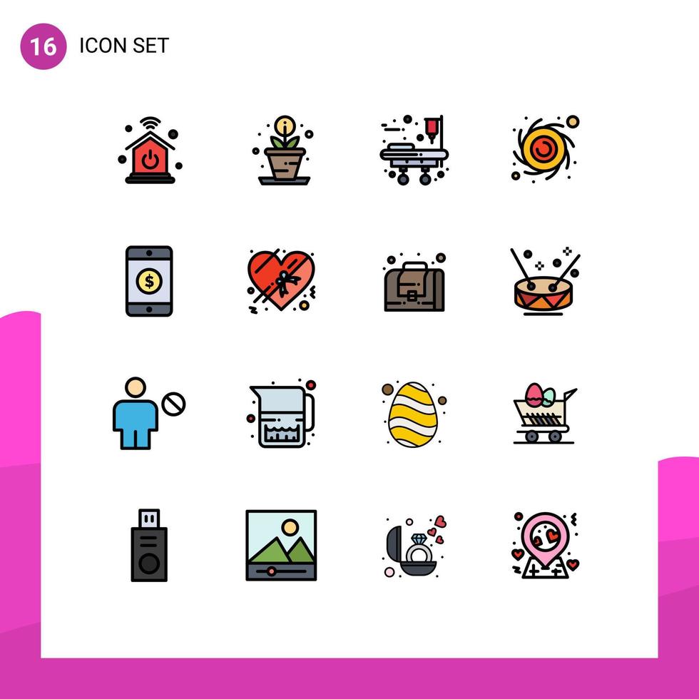 Universal Icon Symbols Group of 16 Modern Flat Color Filled Lines of romance chocolate bed sign dollar Editable Creative Vector Design Elements