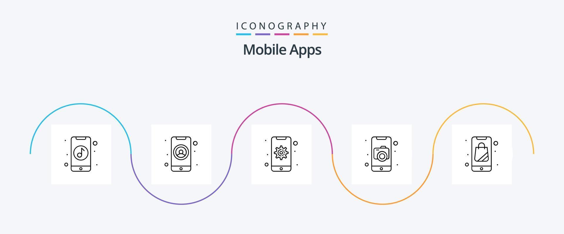 paquete de iconos de línea 5 de aplicaciones móviles que incluye foto. móvil. perfil. cámara. dispositivo vector