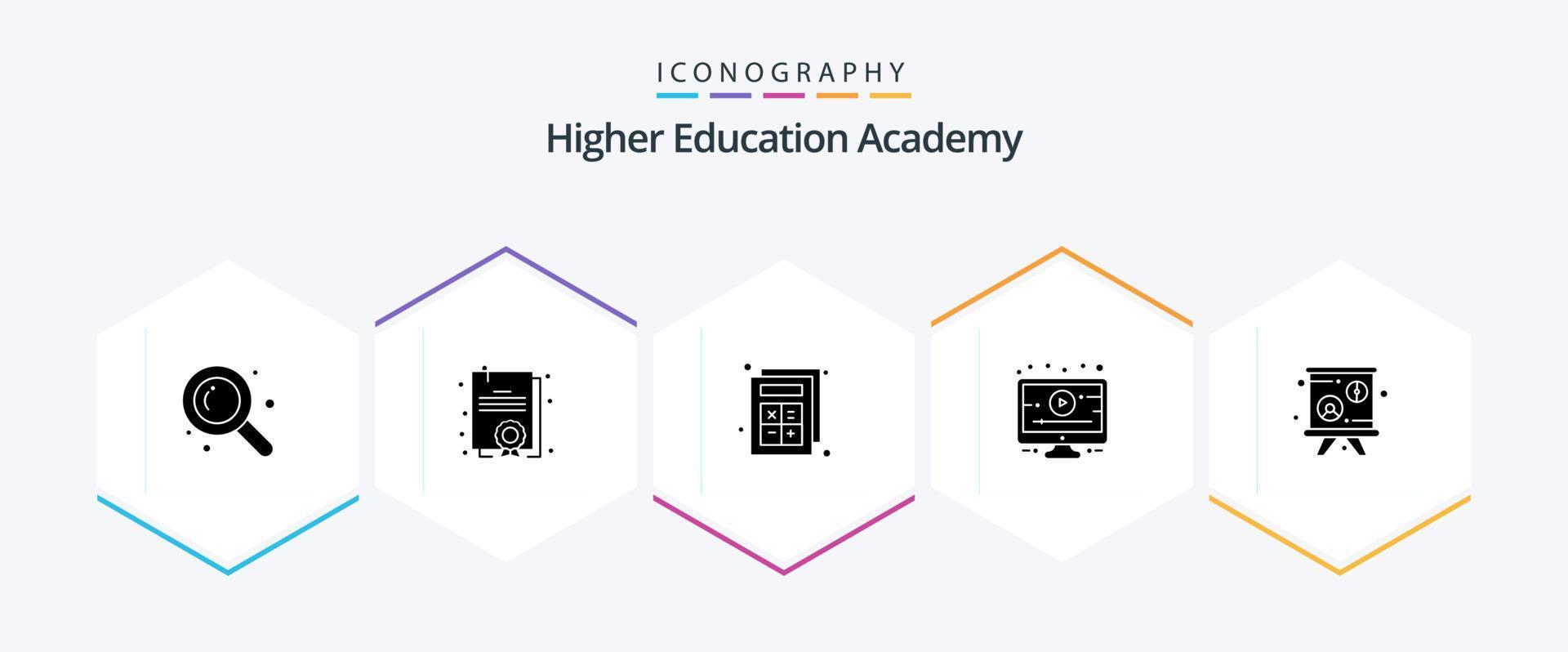 Academy 25 Glyph icon pack including . presentation. calculator. lecture. tutorial vector