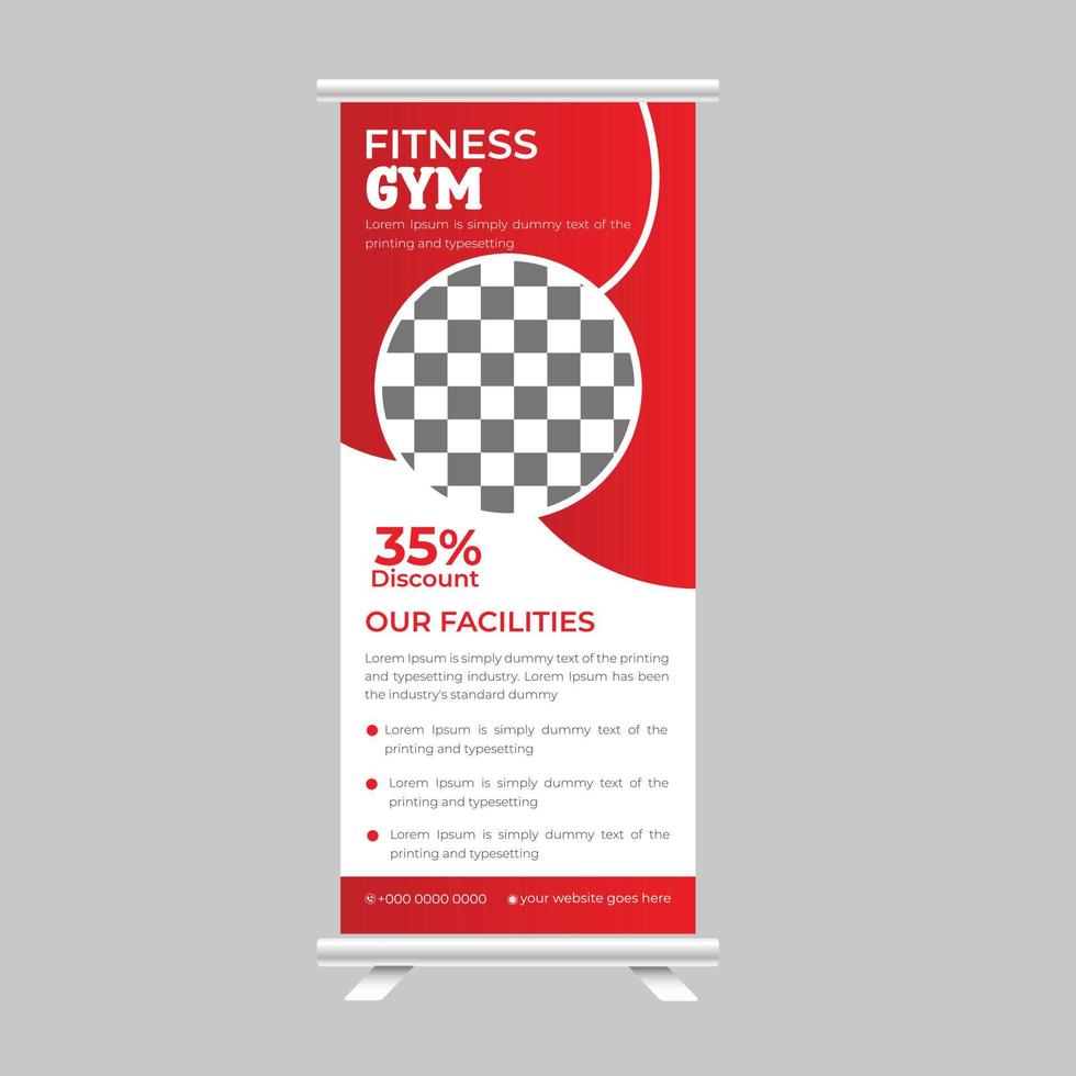 body fitness gym roll up banner standee para negocios de gimnasio vector