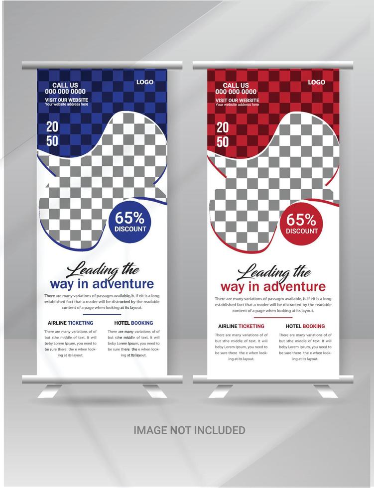 Tour and Travel Sale Roll up Banner Standee with a Place for Photos and Information for Travel Agency Business vector