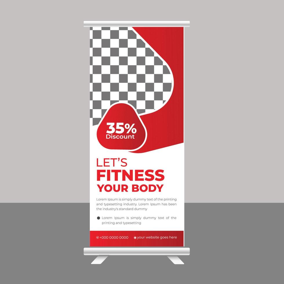 body fitness gym roll up banner standee para negocios de gimnasio vector