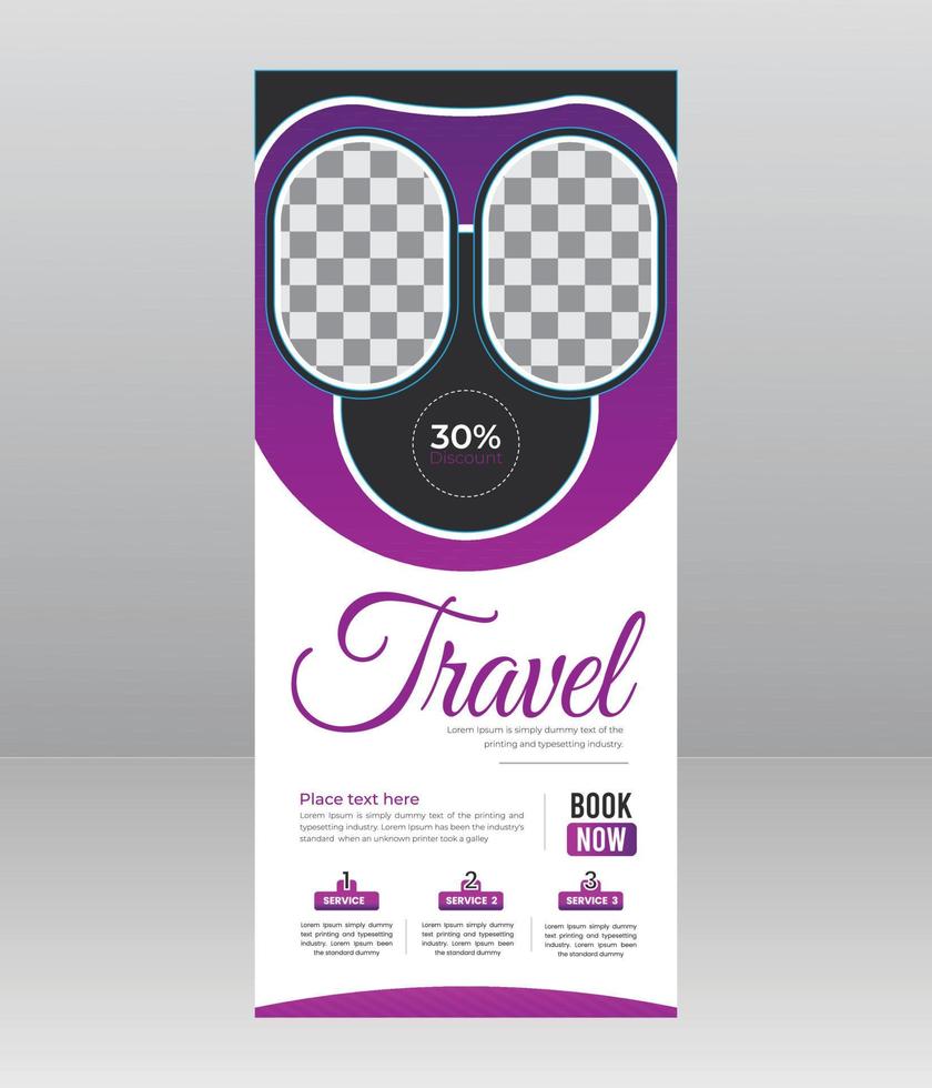 Tour and Travel Sale Roll up Banner Standee with a Place for Photos and Information for Travel Agency Business vector