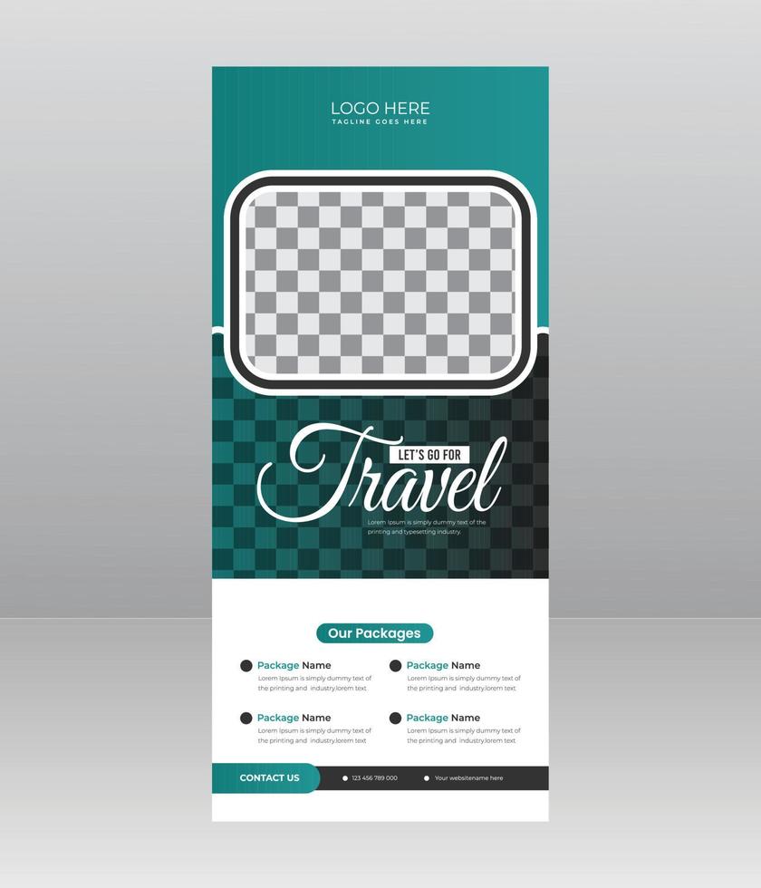 venta de tours y viajes roll up banner standee con un lugar para fotos e información para negocios de agencias de viajes vector