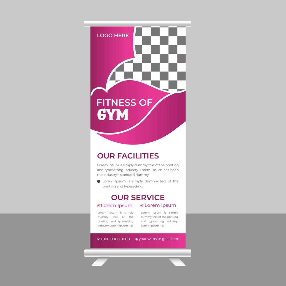 Body Fitness Gym Roll up Banner Standee for Gym Business vector