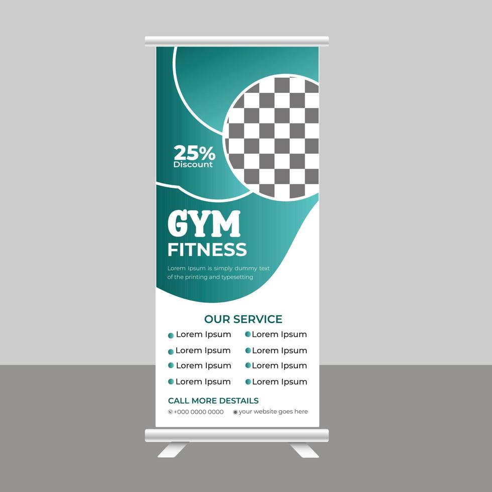 body fitness gym roll up banner standee para negocios de gimnasio vector