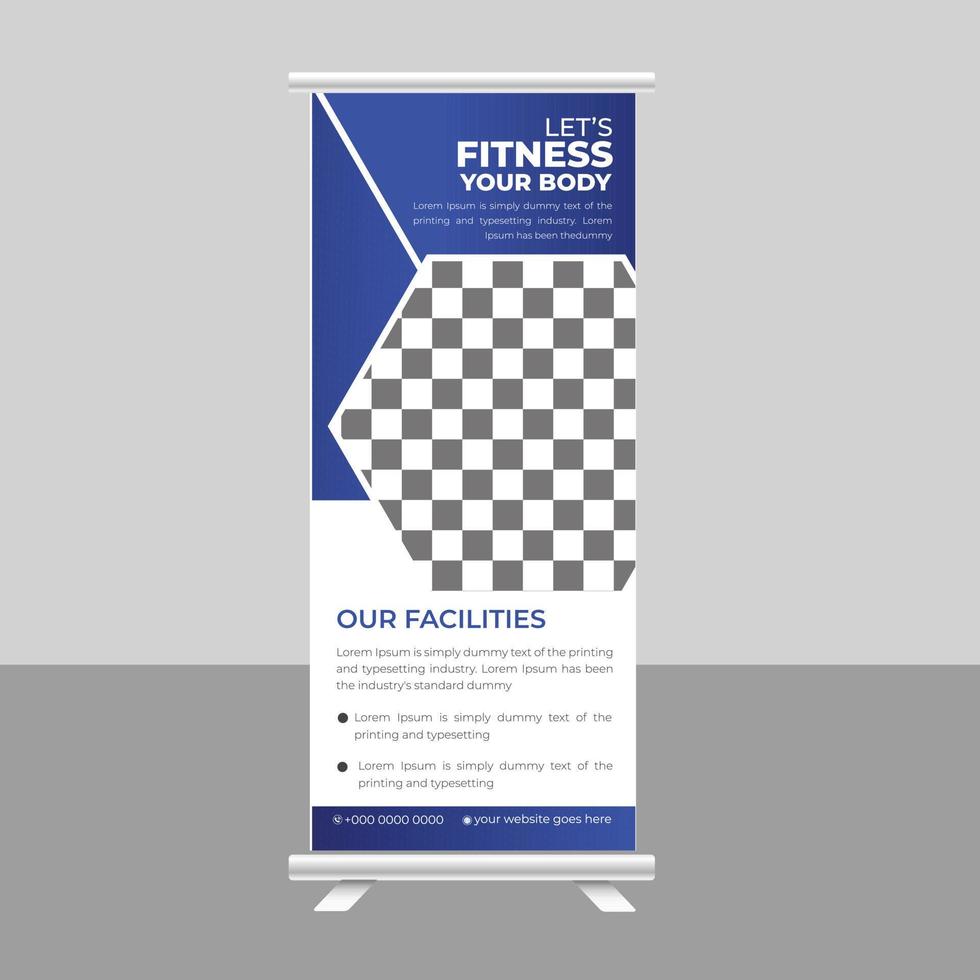 body fitness gym roll up banner standee para negocios de gimnasio vector