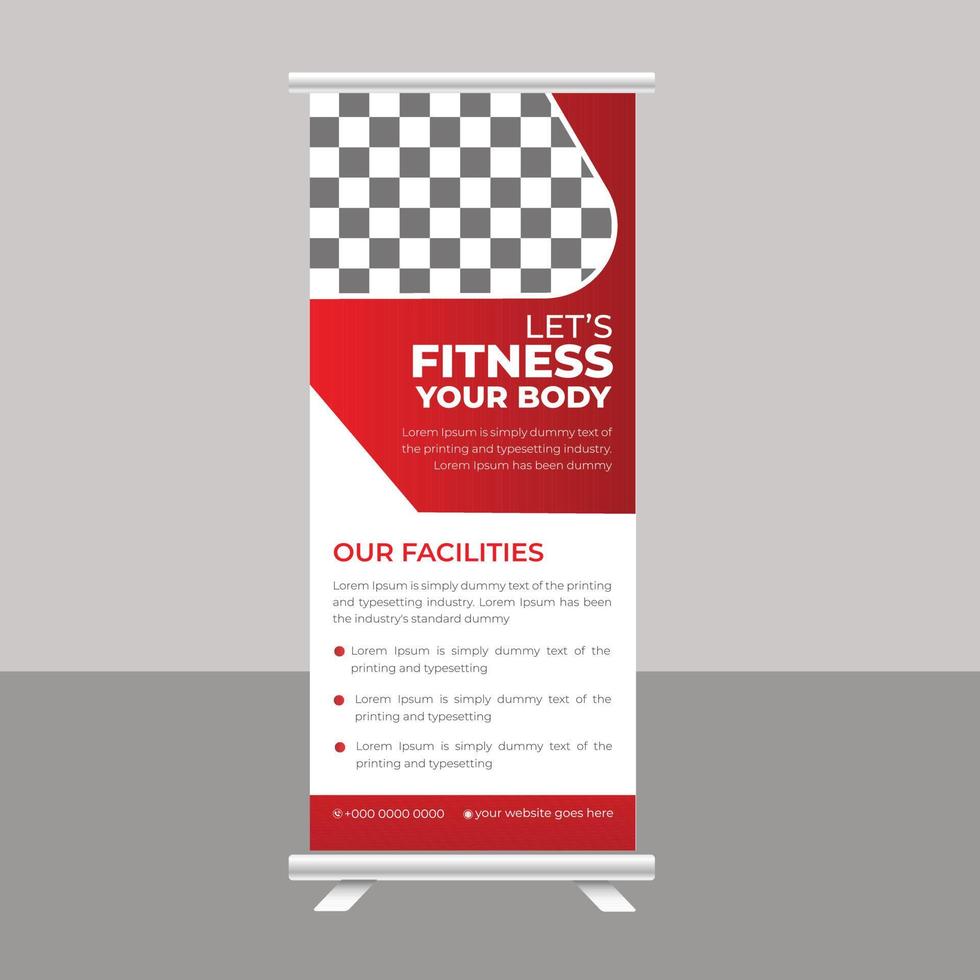 body fitness gym roll up banner standee para negocios de gimnasio vector