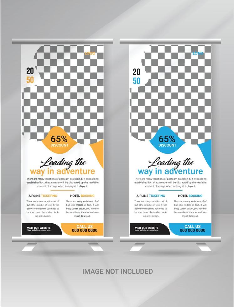 Tour and Travel Sale Roll up Banner Standee with a Place for Photos and Information for Travel Agency Business vector