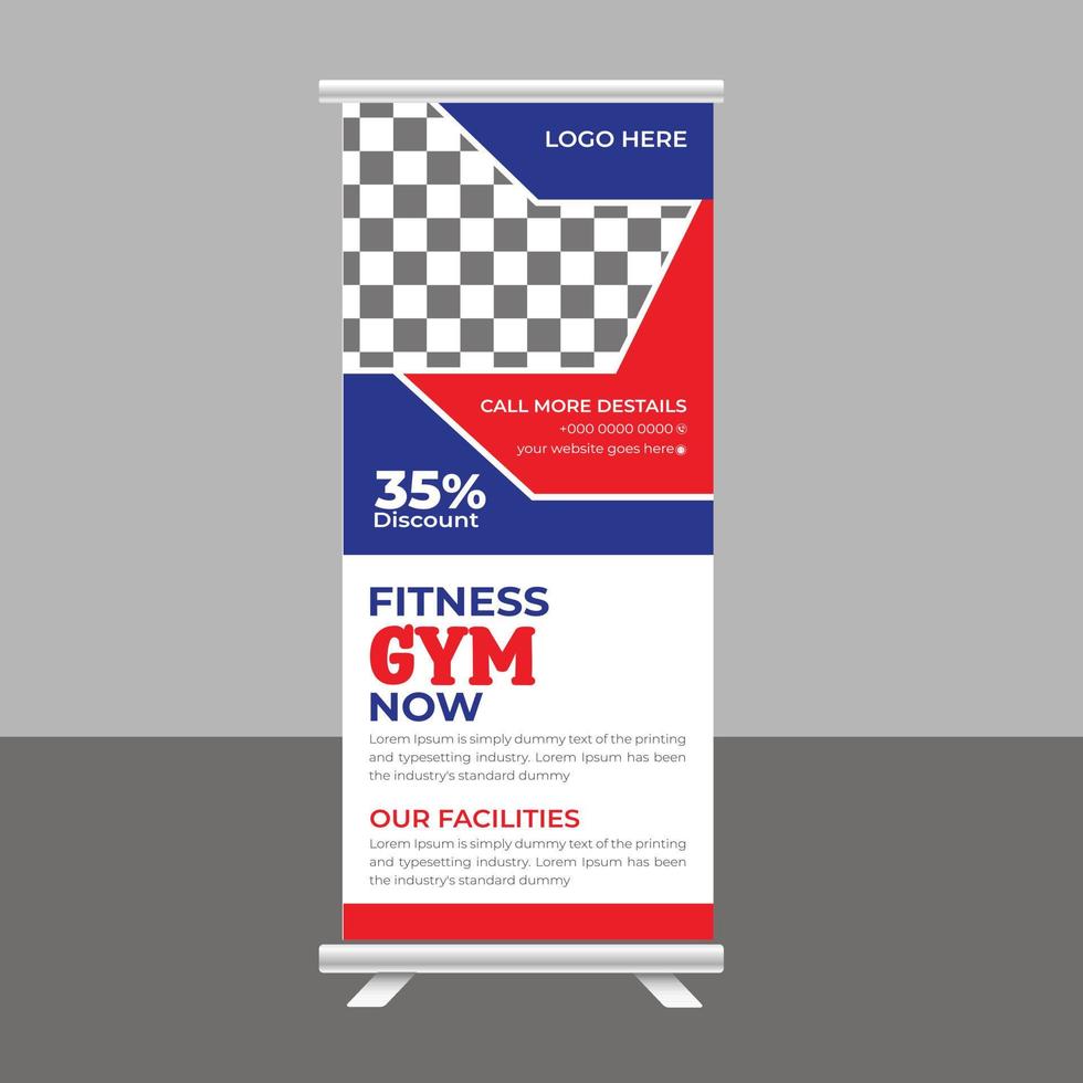 body fitness gym roll up banner standee para negocios de gimnasio vector