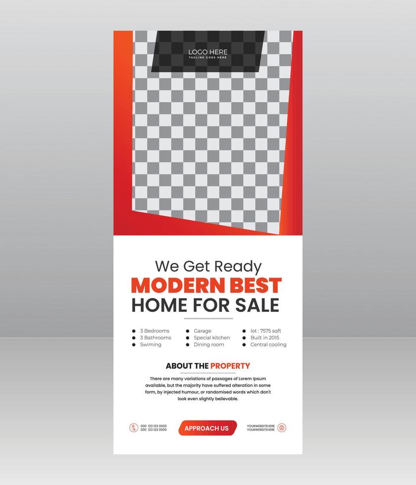 Modern House Sale Roll Up Banner Standee Home Display or pull up, x banner template for Real estate Agency vector