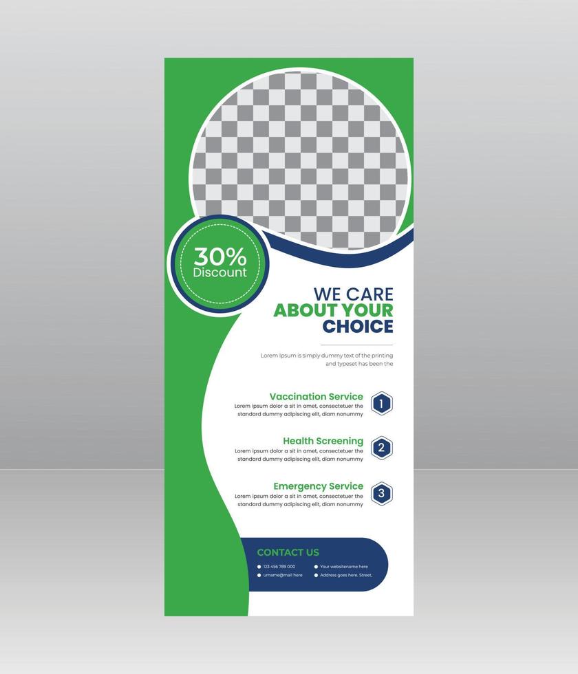 Modern Elegant medical roll up banner, Medical flyer template for hospital, doctor, nurse, and healthcare promotion. x banner, Corporate roll-up banner vector