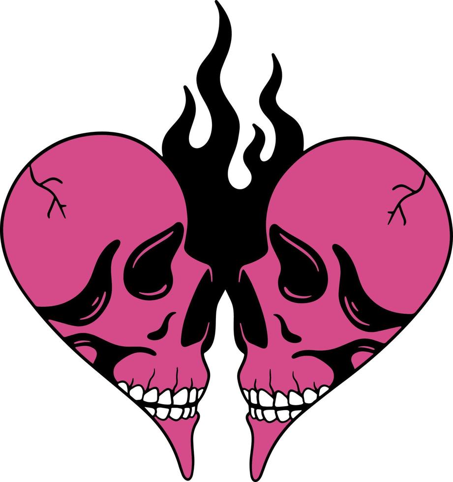 mitades de un corazón con calaveras al estilo emo dibujadas a mano vector