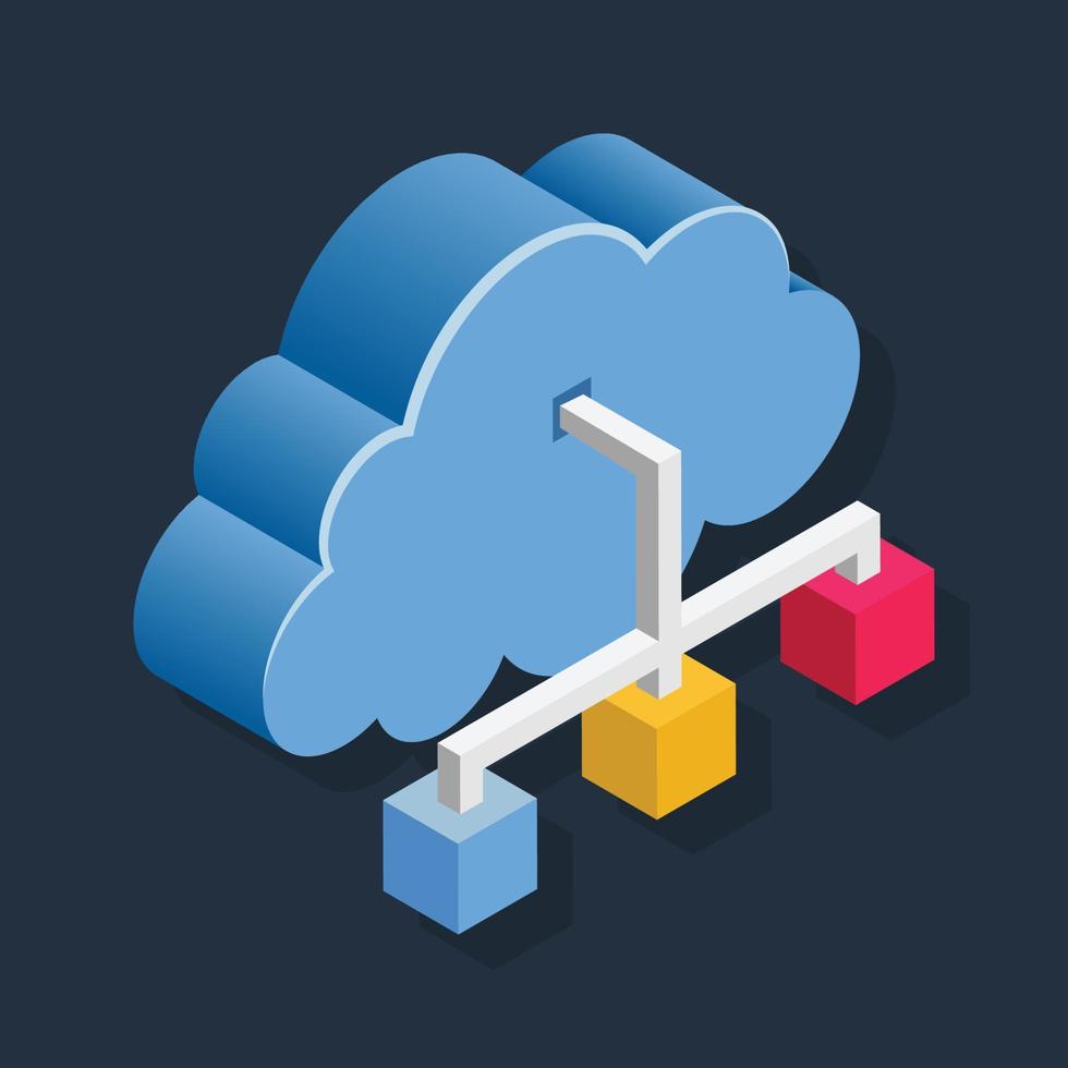 Cloud Network - Isometric 3d illustration. vector