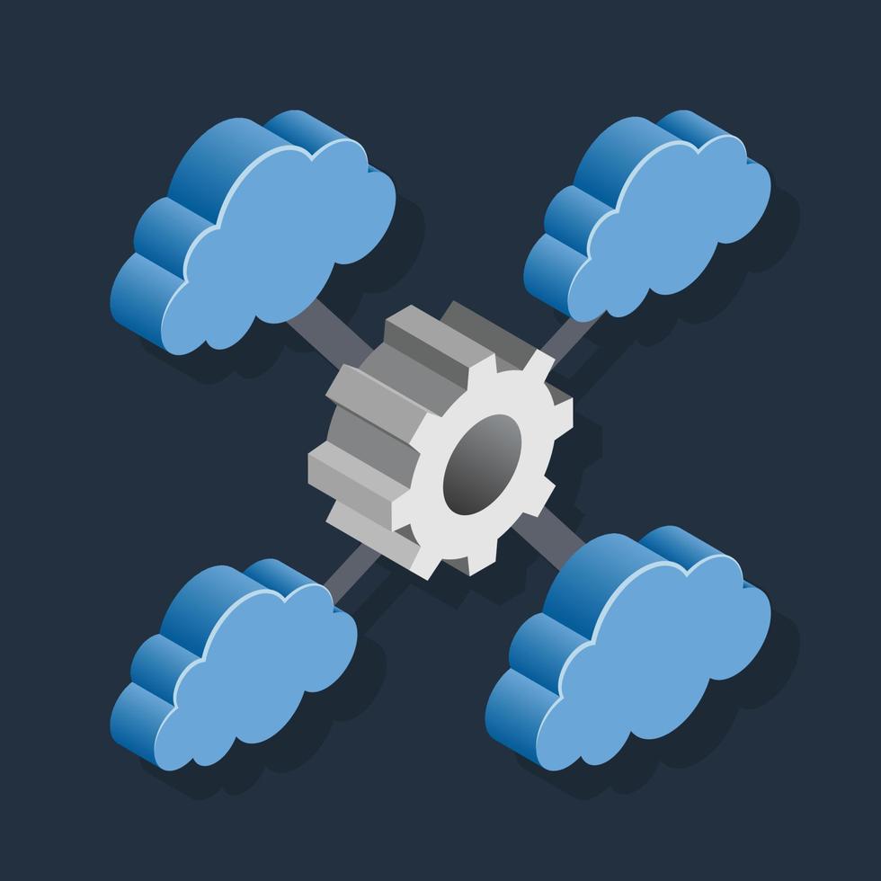 Cloud Network Setting - Isometric 3d illustration. vector