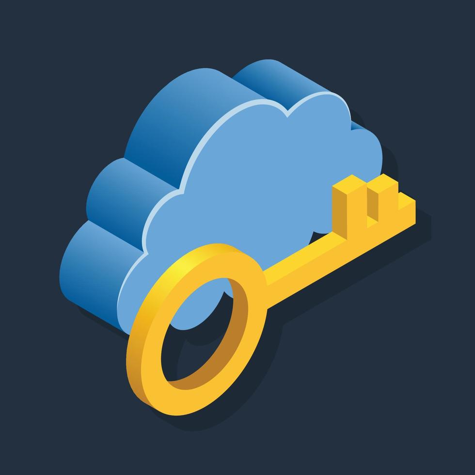 Cloud Security Key - Isometric 3d illustration. vector