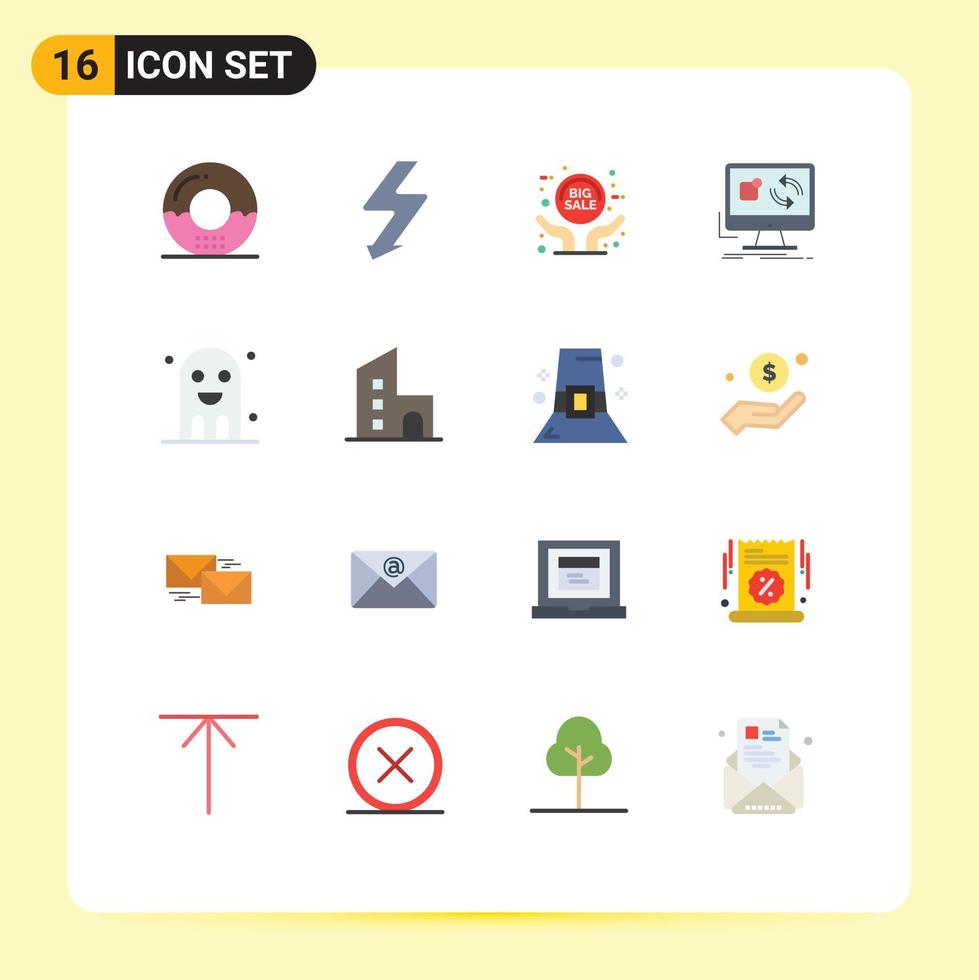 paquete de color plano de 16 símbolos universales de celebración instalar actualización de aplicación de gran venta paquete editable de elementos creativos de diseño de vectores