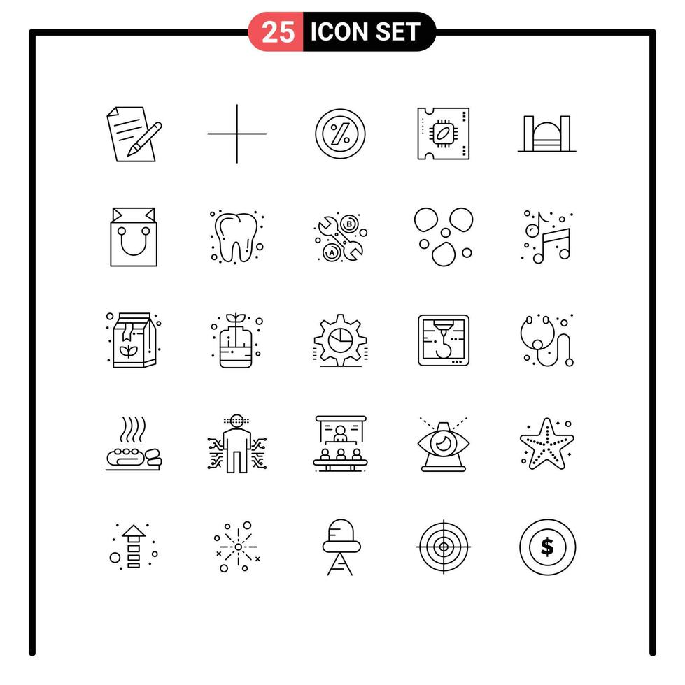 Universal Icon Symbols Group of 25 Modern Lines of industrial cross percent bridge processor Editable Vector Design Elements