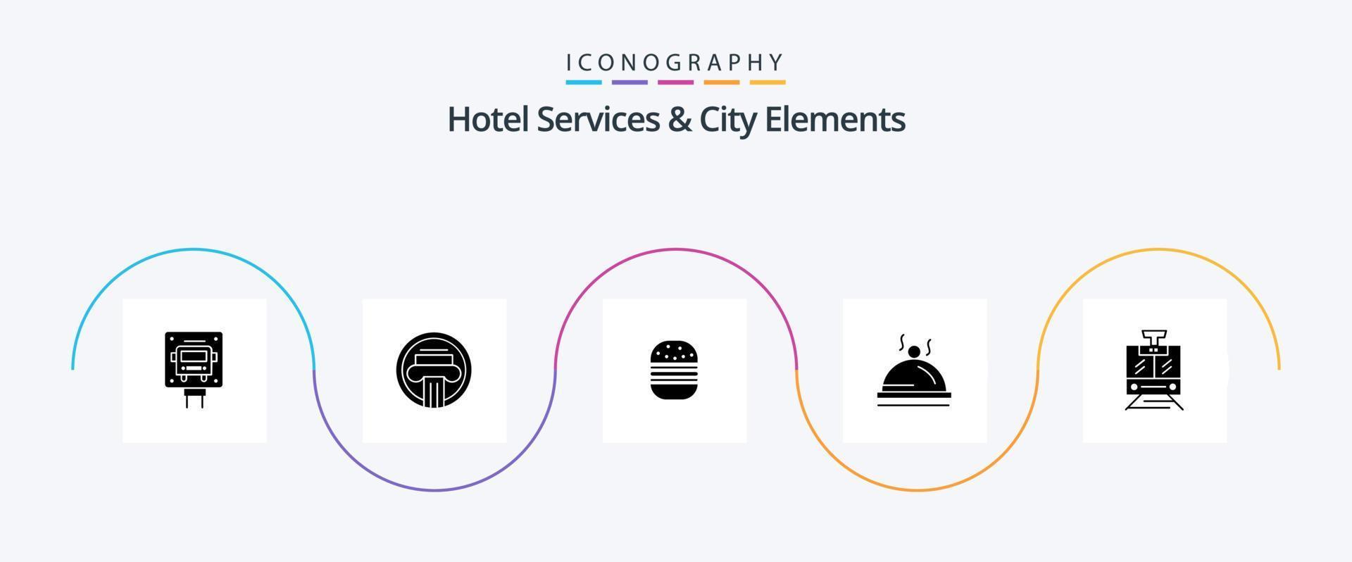 Hotel Services And City Elements Glyph 5 Icon Pack Including train . pallater. greek. dish. food vector