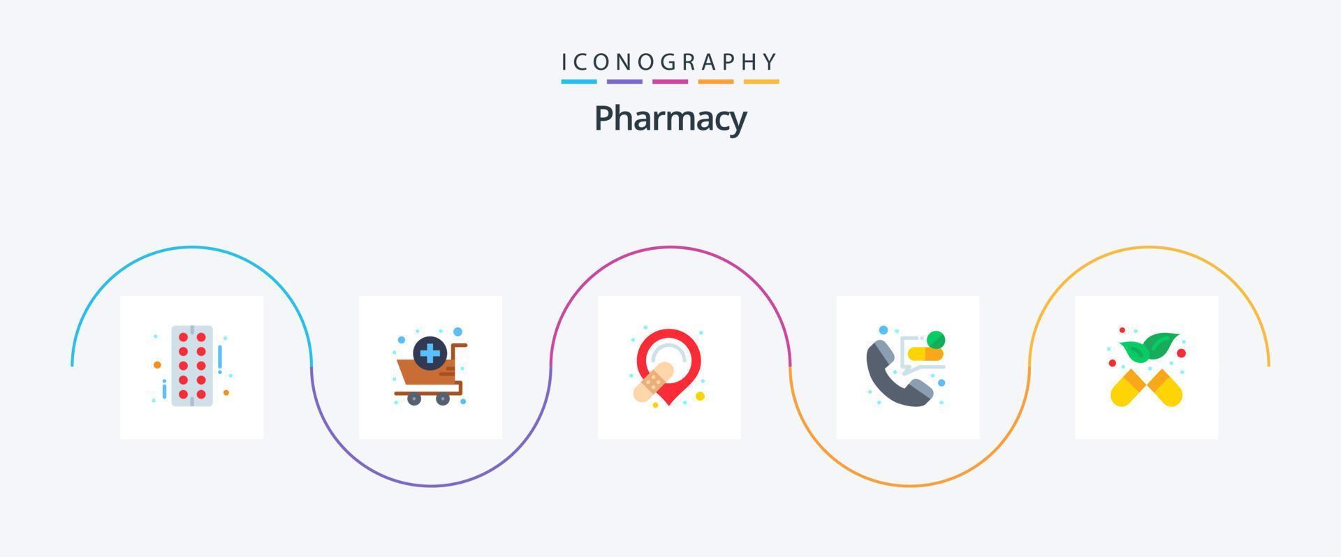 Paquete de iconos de 5 planos de farmacia que incluye medicamentos. llamada de emergencia. 3d. emergencia. llamada vector