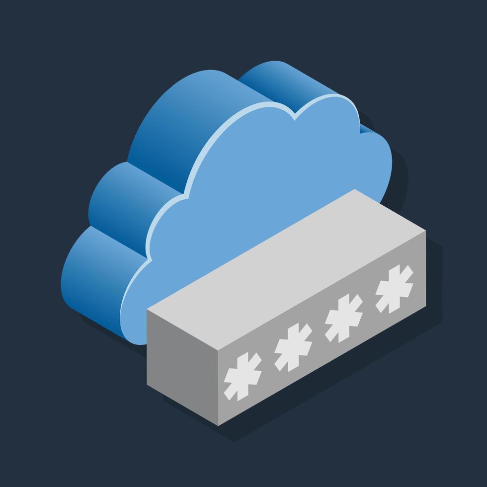 Cloud Password - Isometric 3d illustration. vector