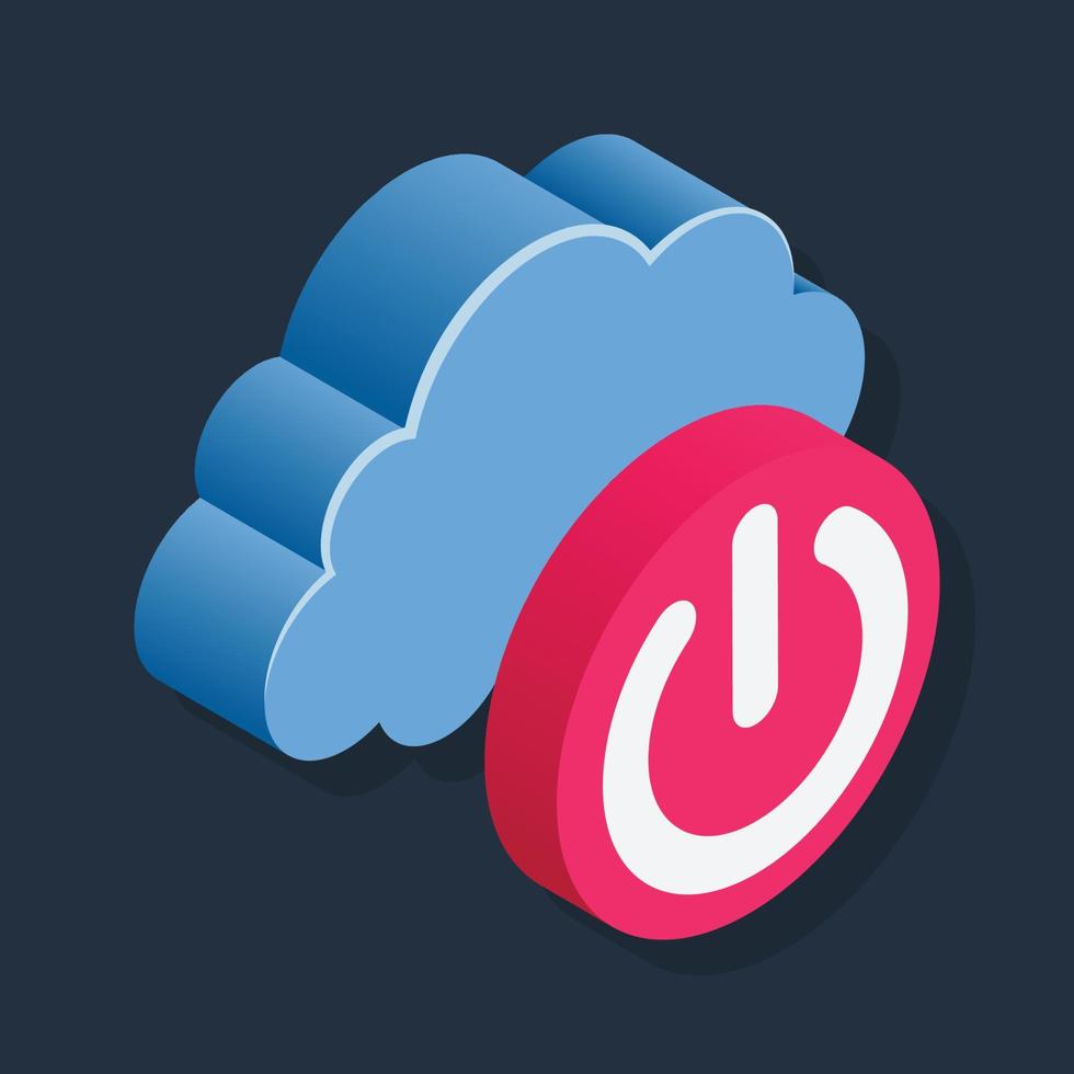Cloud Power Button - Isometric 3d illustration. vector