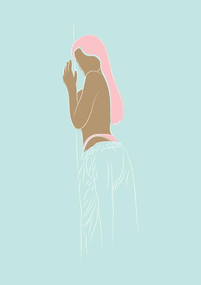 cartel de chica en topless turquesa 1 vector