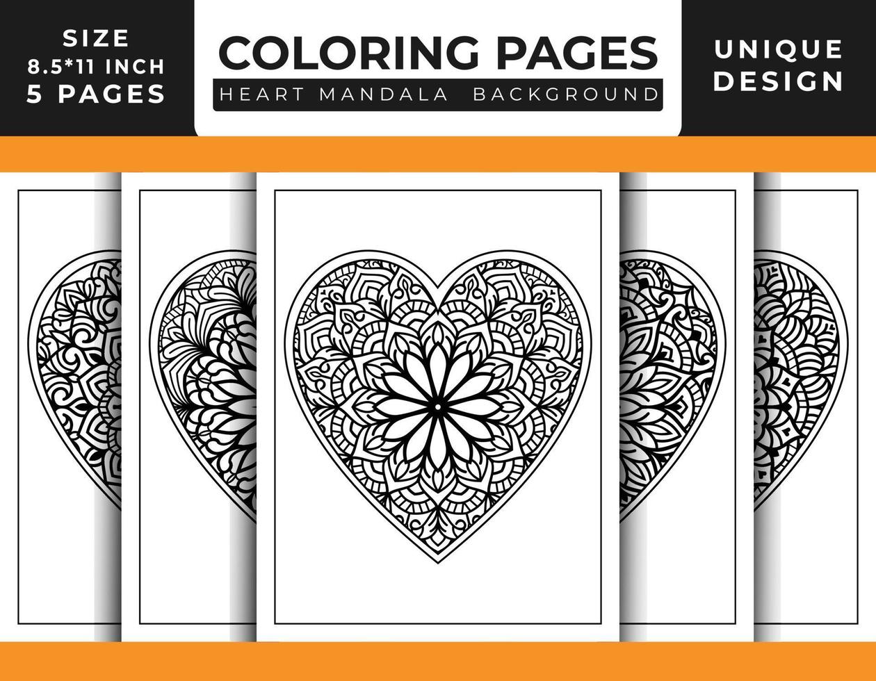 Heart shaped floral mandala pattern art coloring pages set for adults, hand drawn outlined line art, doodle heart floral mandala coloring pages vector