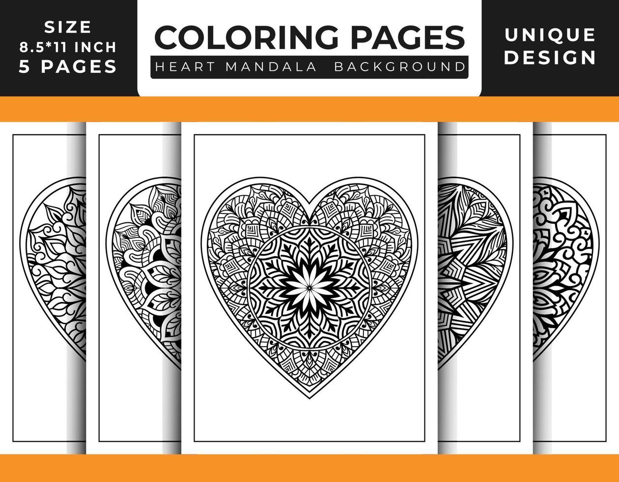 Heart shaped floral mandala pattern art coloring pages set for adults, hand drawn outlined line art, doodle heart floral mandala coloring pages vector