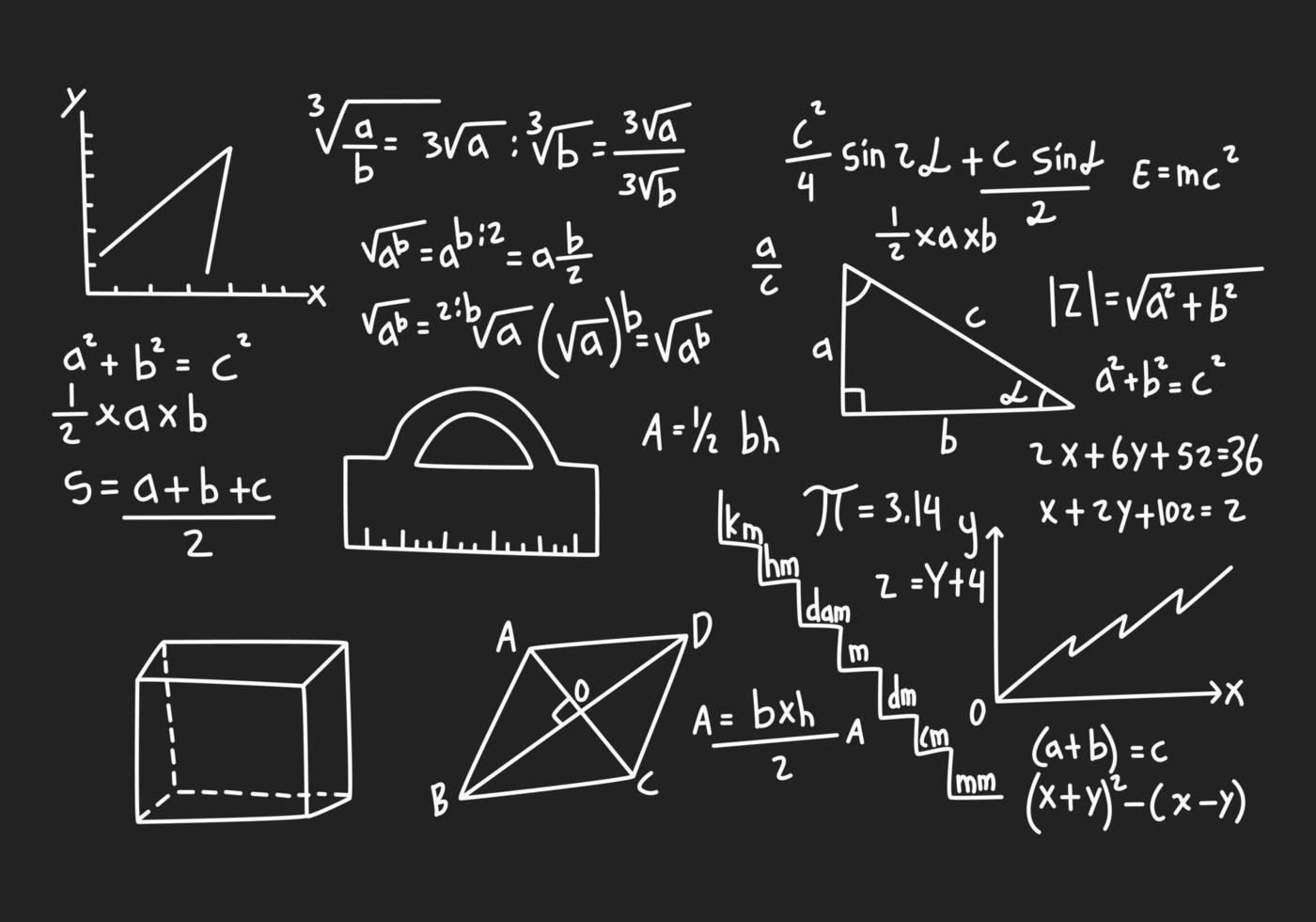 ilustración de fondo de pizarra de matemáticas realista de vector