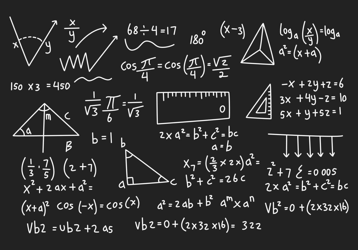 ilustración de fondo de pizarra de matemáticas realista de vector