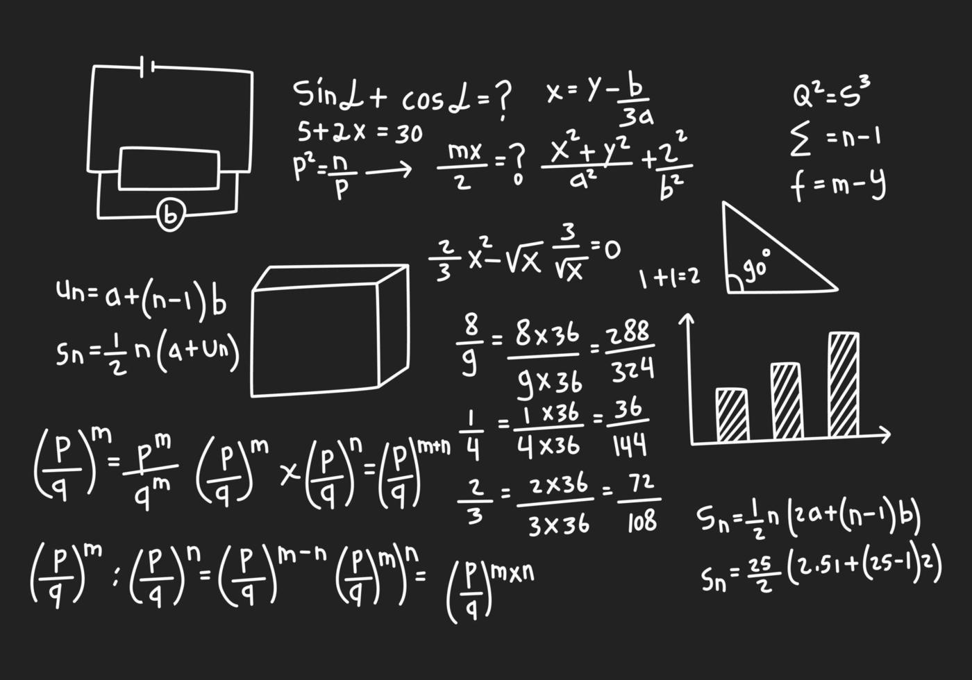 ilustración de fondo de pizarra de matemáticas realista de vector