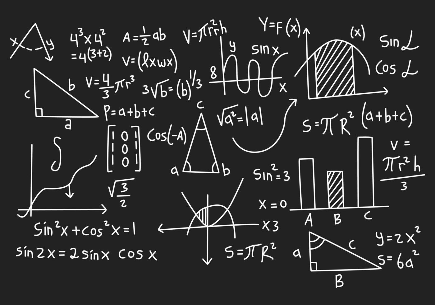 ilustración de fondo de pizarra de matemáticas realista de vector