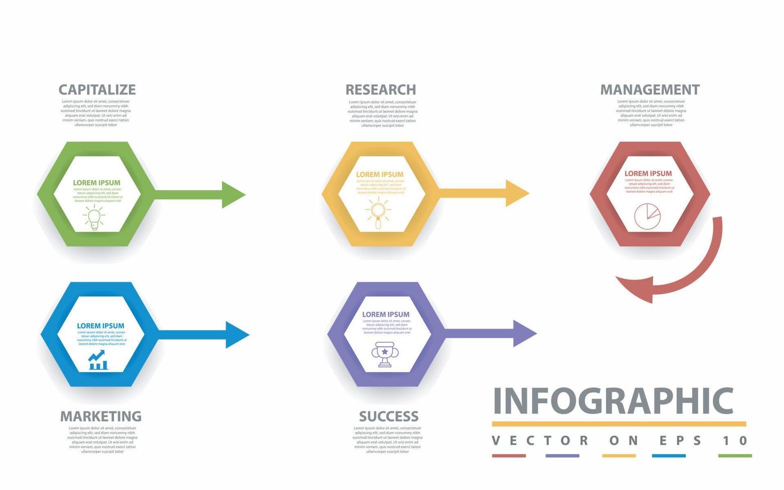 plantilla infográfica para negocios. Diagrama de línea de tiempo moderno de 5 pasos con flechas de progreso, infografía vectorial de presentación. vector