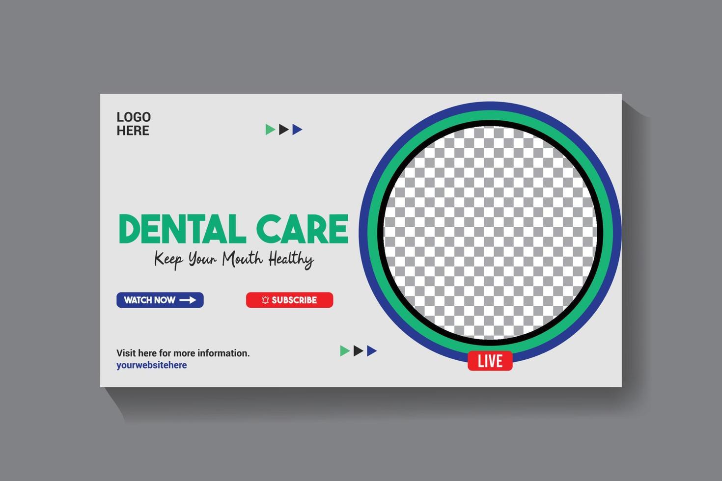 miniatura de video de cuidado dental y diseño de plantilla de banner web vector