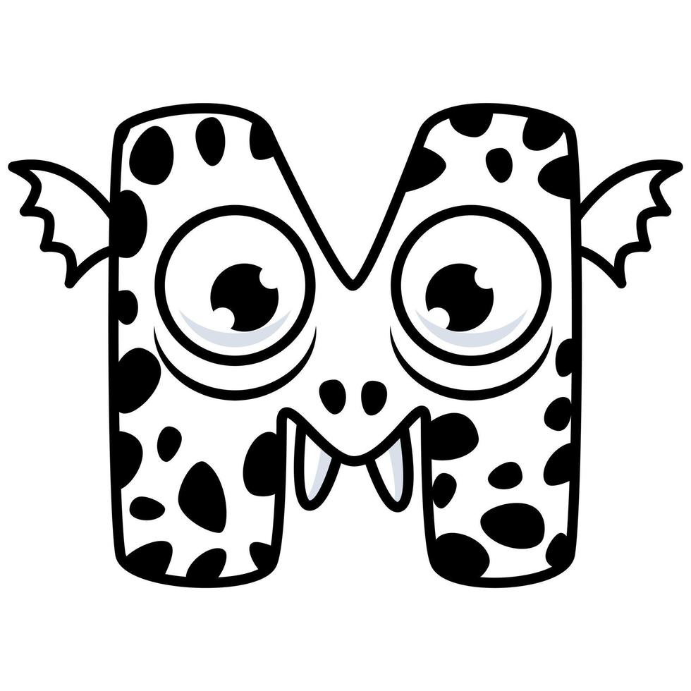 Monster Alphabet Coloring Book. Latin letters with faces. English alphabet coloring pages for kids with funny and sad monsters. Funny alphabet cartoon characters vector font. Vector illustration