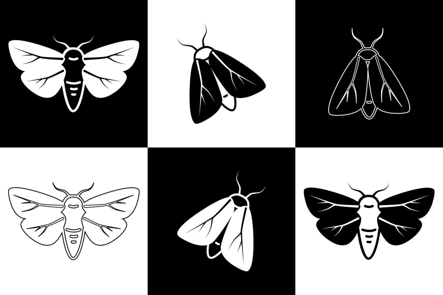 polillas en blanco y negro. ilustración vectorial de insectos. dibujo lineal de mariposas. vector