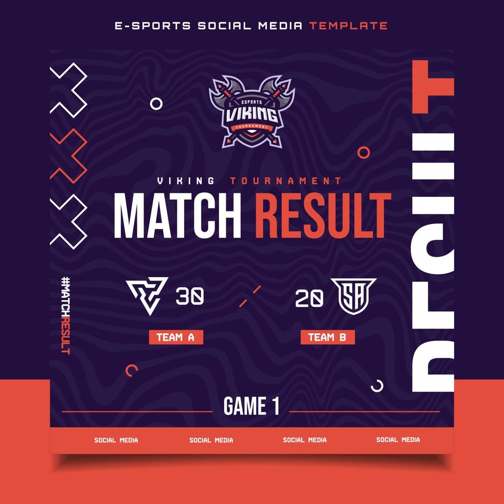Match Result E-sports Gaming Banner Template for social media Flyer with Logo vector