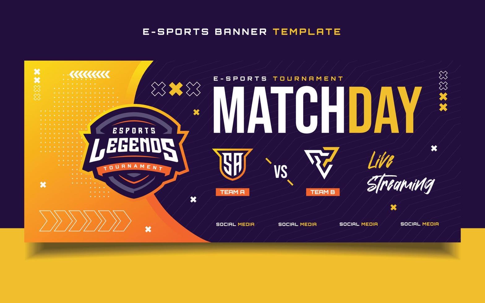 plantilla de banner de juegos de deportes electrónicos del día del partido para volante de redes sociales con logotipo vector