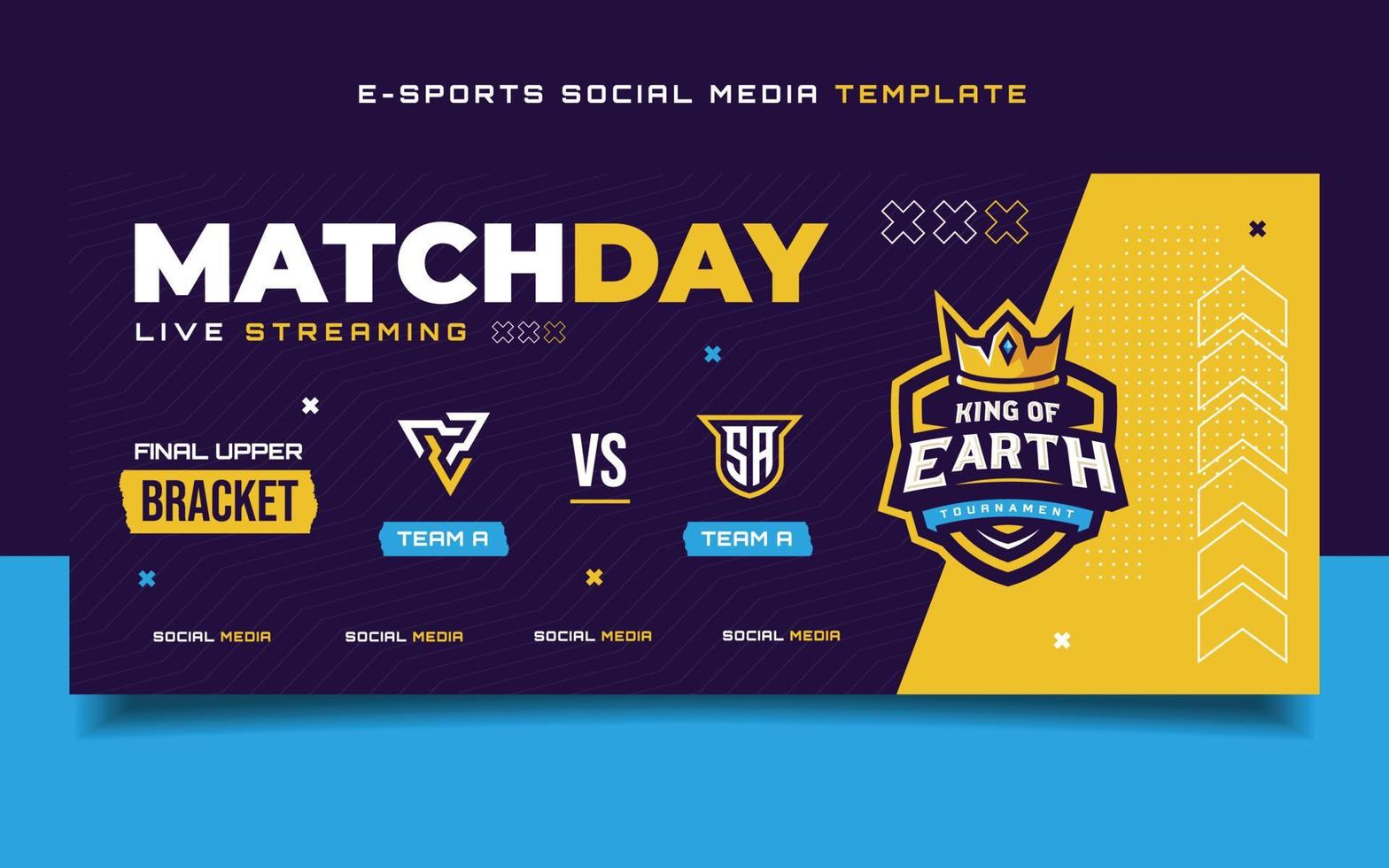 plantilla de banner de juegos de deportes electrónicos del día del partido para volante de redes sociales con logotipo vector