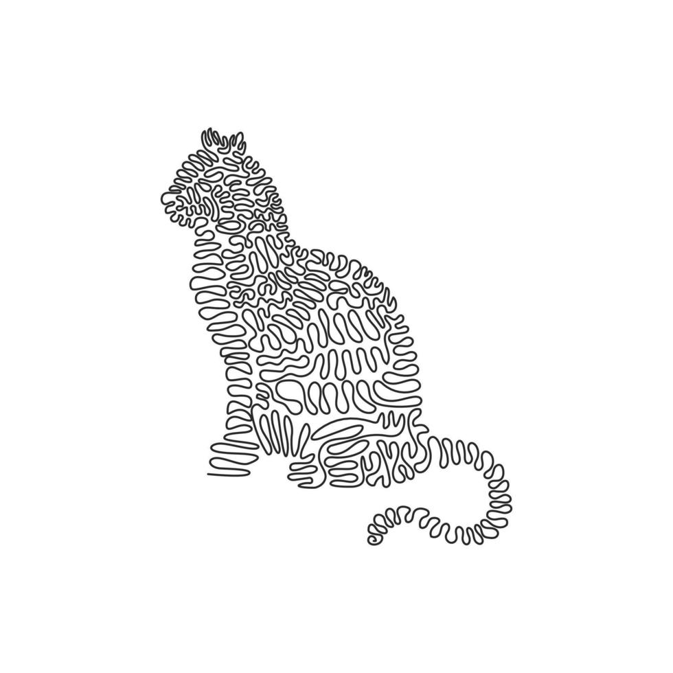 Single curly one line drawing of cute cat sitting abstract art. Continuous line draw graphic design vector illustration of friendly domestic animal for icon, symbol, company logo, poster wall decor