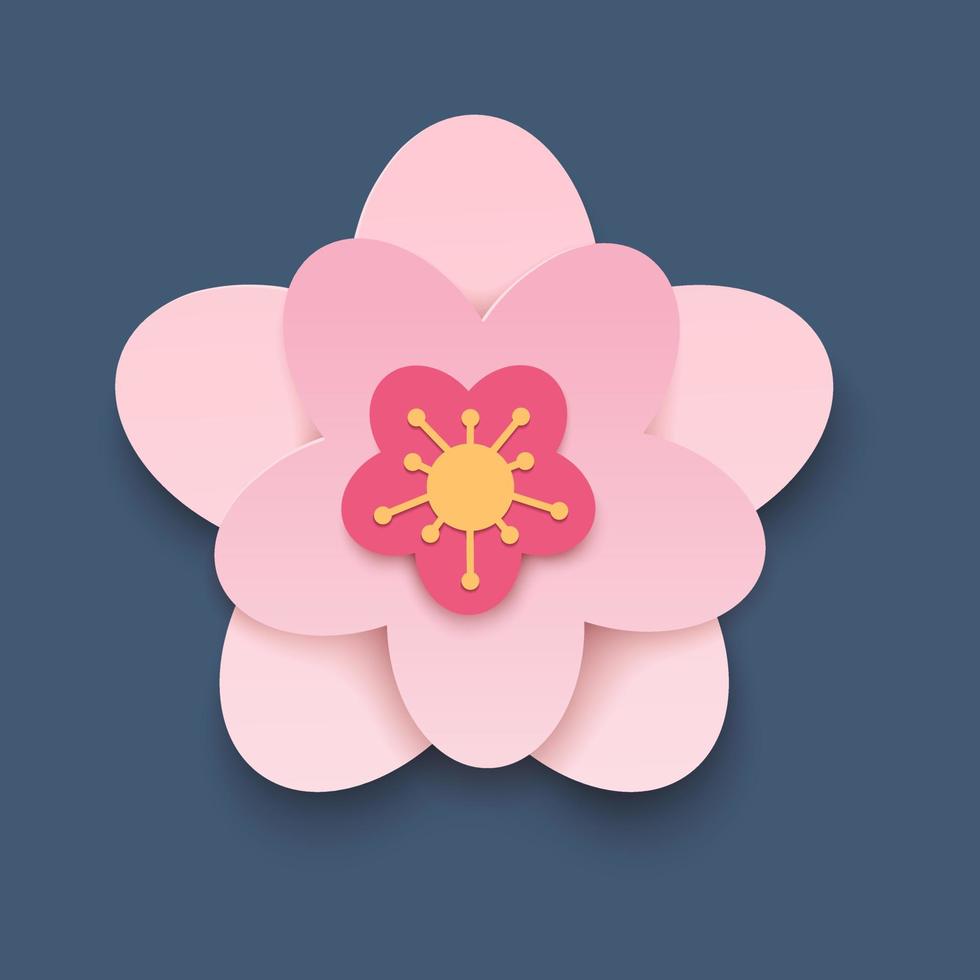 Pink paper cut flower of spring cherry blossom vector illustration design element
