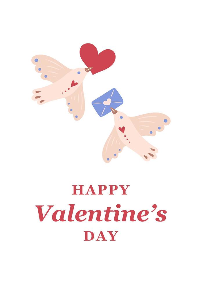 tarjeta de feliz día de san valentín con palomas. tarjeta del día de san valentín. ilustración vectorial vector