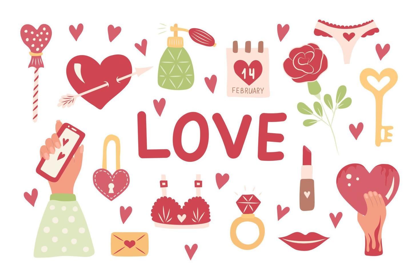 Valentine's Day Illustration Set. Valentines Day Card. Vector illustration