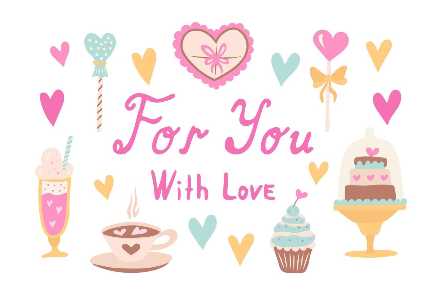 Valentine's Day Illustration Set. Valentines Day Card. Vector illustration