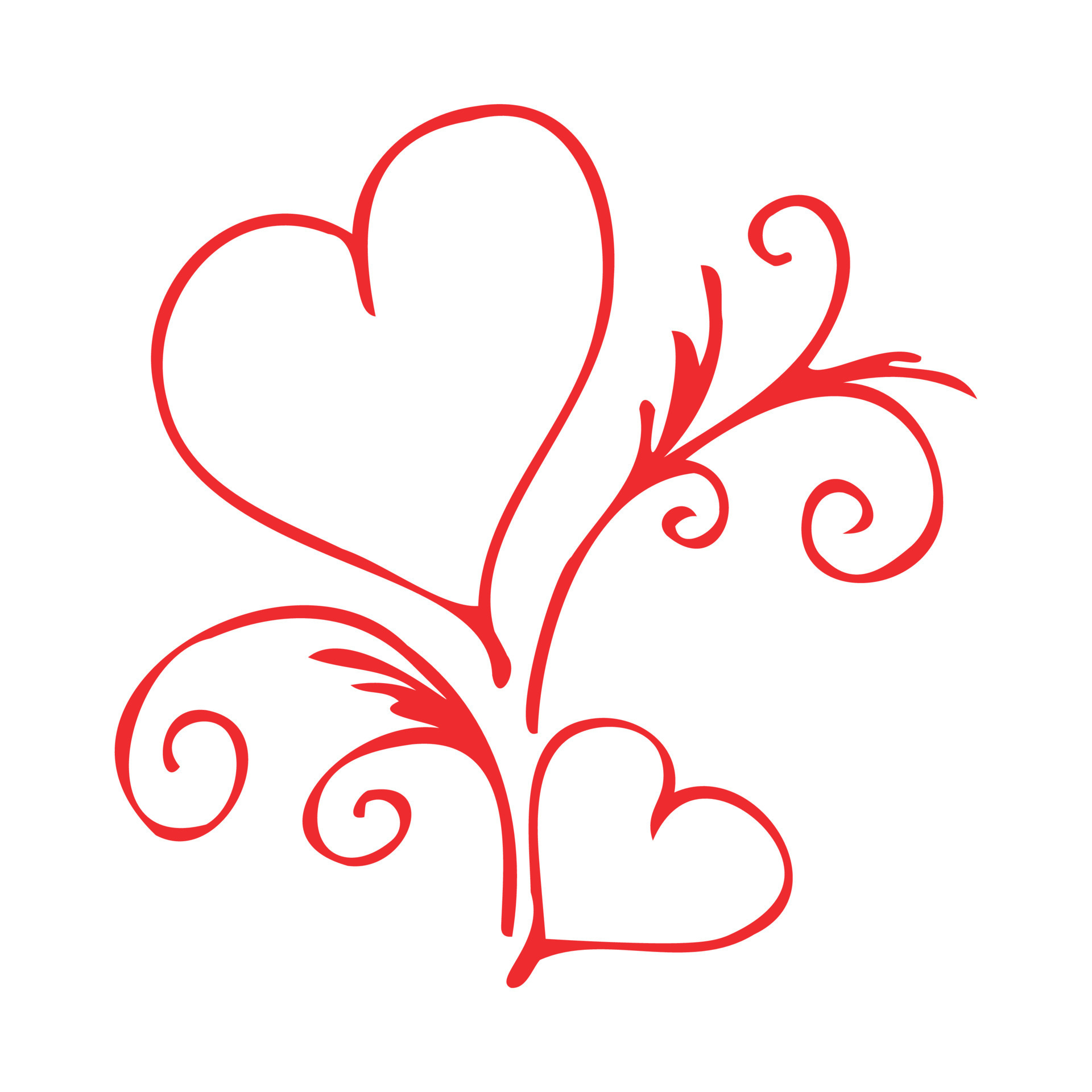 Couple of red outlined hearts on white background. Doodle sketch for ...
