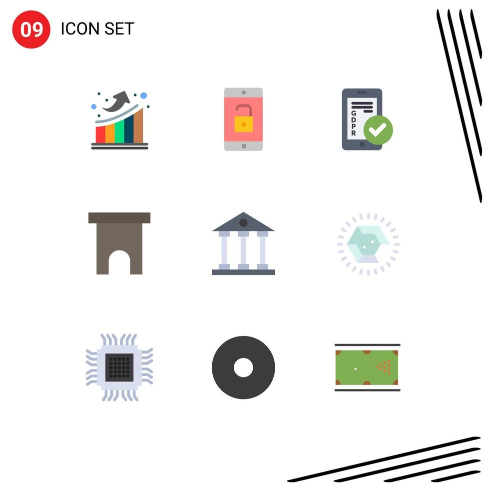 Group of 9 Flat Colors Signs and Symbols for store marketplace gdpr institute building smartphone Editable Vector Design Elements