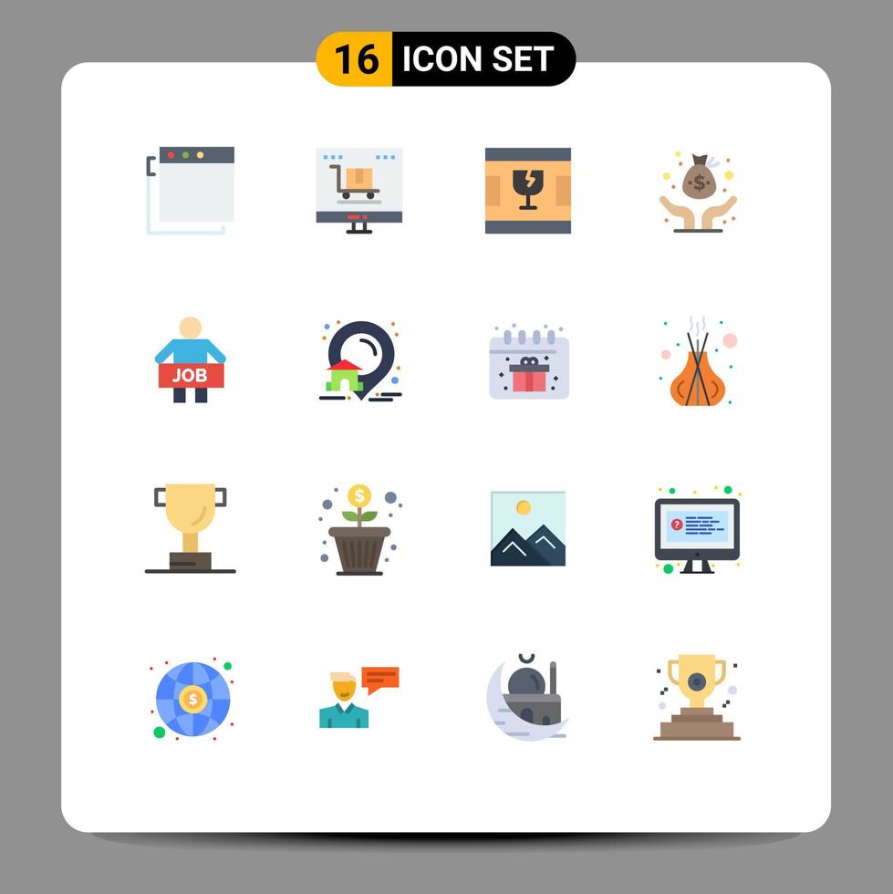 Set of 16 Commercial Flat Colors pack for office jobless delivery venture fund Editable Pack of Creative Vector Design Elements